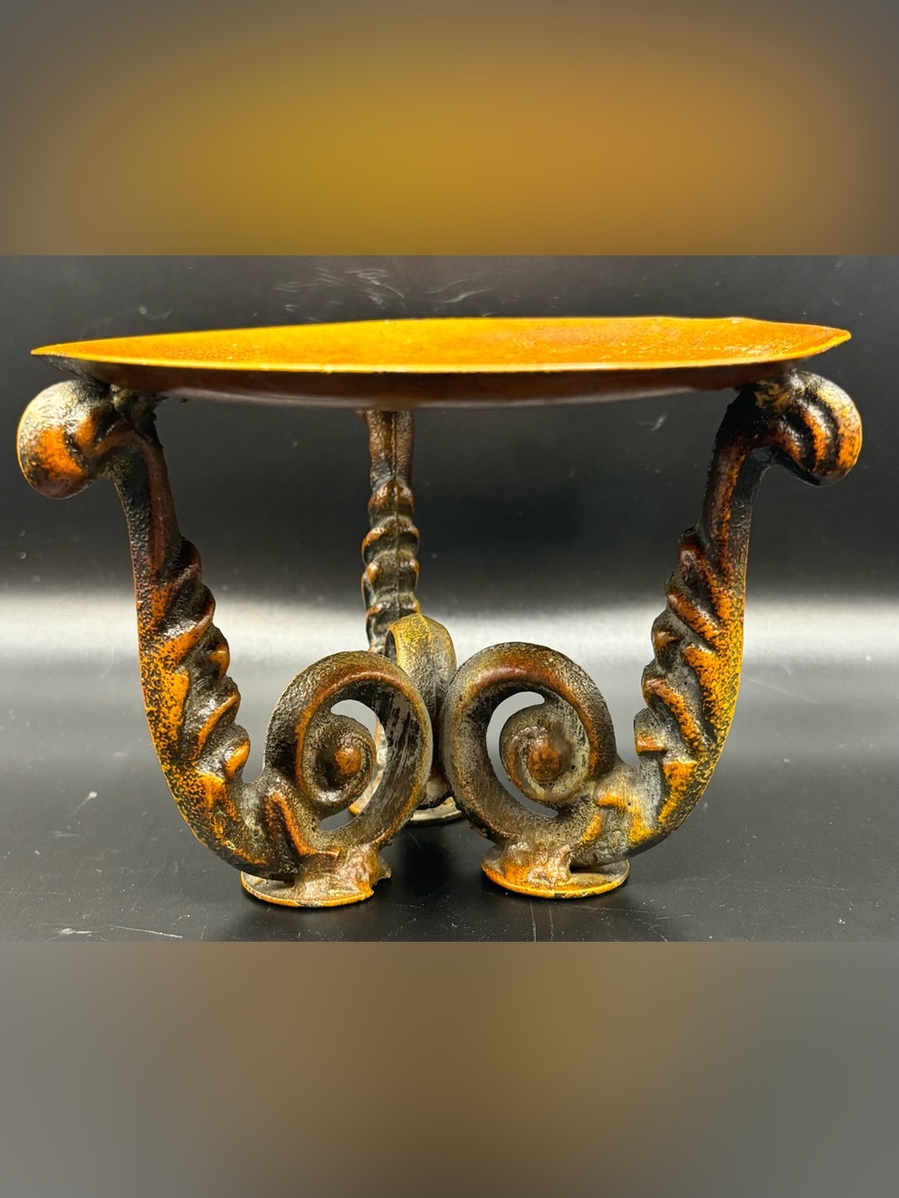 Vintage Cast Metal Tripod Pillar Candle Holder Stand Verdigris Bronze Pedestal